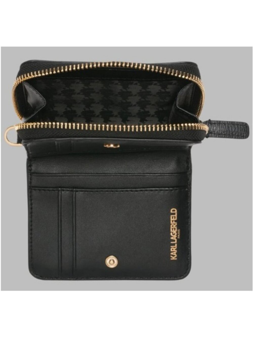 KARL LAGERFELD zip around leather small bi-fold women's wallet - Black - Picture 4 of 12